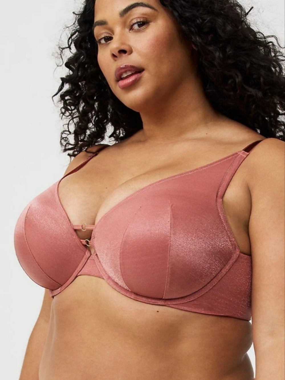 NWT Torrid Plunge Push Up Shimmer Bra 44C Withered Rose High Apex